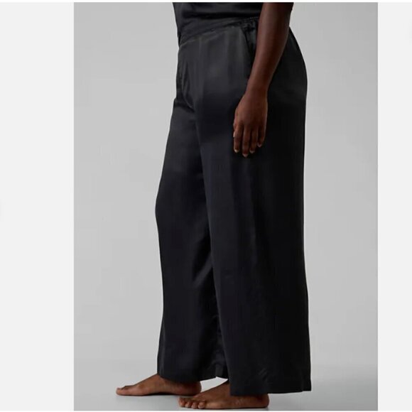ATHLETA Calm Cool Pant Black SOFT Satin Wide Leg Elastic Waist Lounge Pant RT$99 - Picture 4 of 8